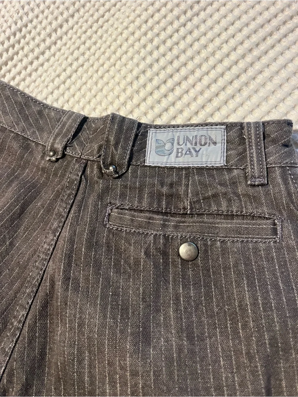 UNIONBAY Vintage Women's Pinstripe Straight-Leg Pants in Dark Gray - Picture 5 of 12